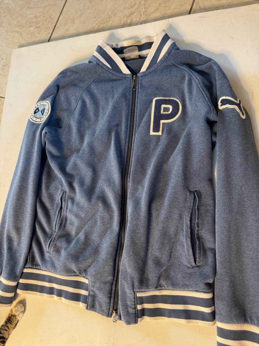 Puma Navy and Cream Zip-Up Jacket with Embossed Logo Tag